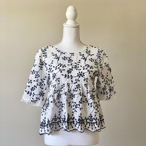 Blue Texture Casual Floral Blouse